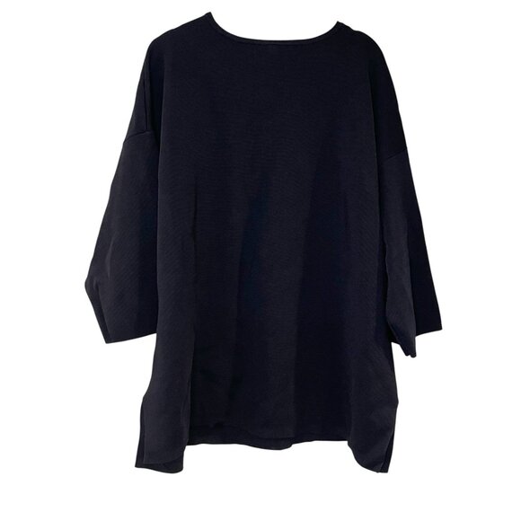 Chico’s Travelers Easy Chic Sweater Size XL Navy Blue Preppy 3/4 Sleeve V Neck - Picture 2 of 6